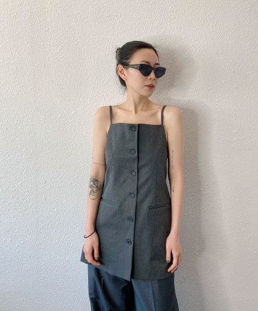 Grey Longline Button Up Top #250343